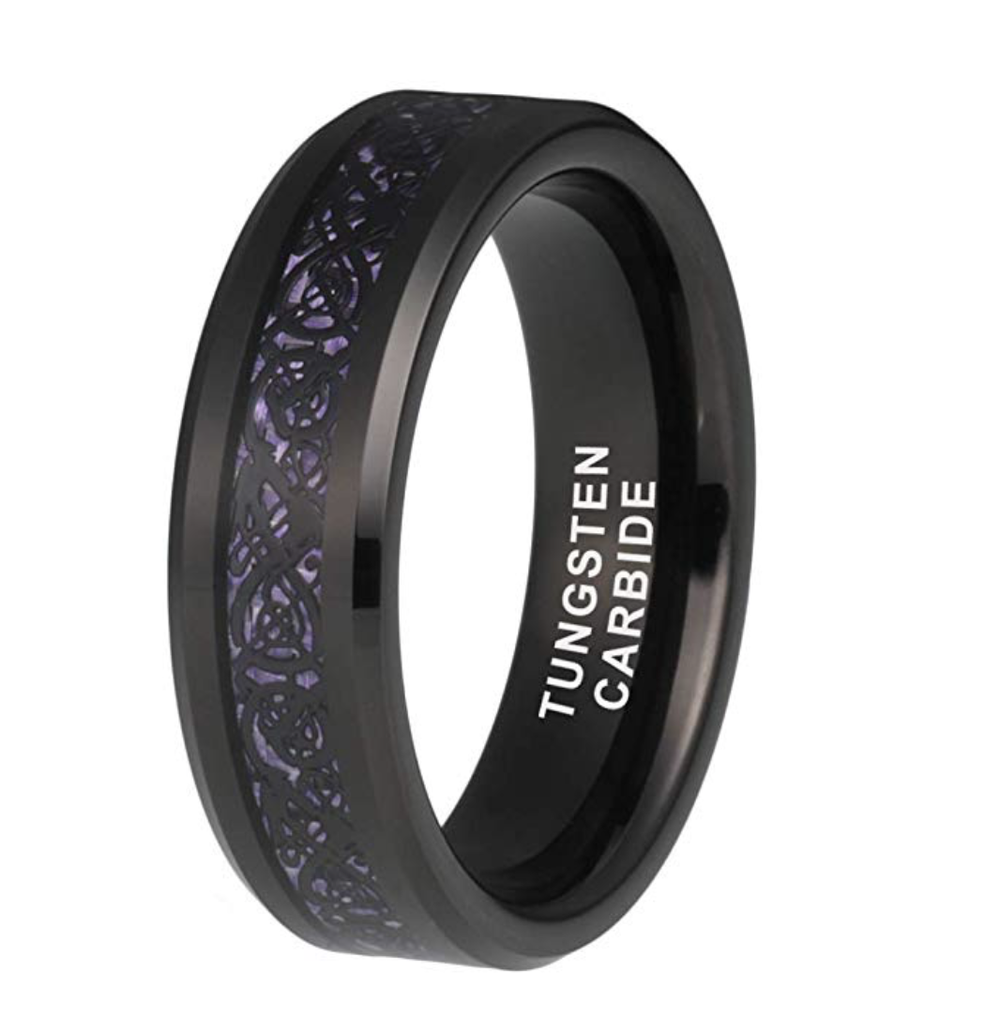 Black & Purple Celtic Tungsten Ring - DR-Purple Black Six